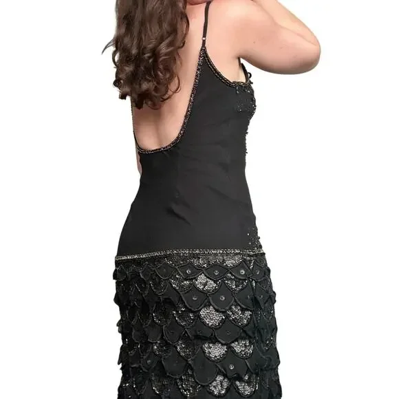 Sue Wong Nocturne Vintage 90’s Silk Dress Silk Slip Mini Dress Beaded Fairy Prom